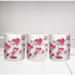 Personalized sweetheart mug on table. Pink heart design mug dishwasher safe. Handmade love mug from Michigan. 